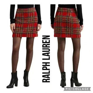 NEW Lauren Ralph Lauren Plaid Mohair Pencil Miniskirt - Red Plaid Size 12